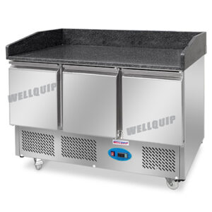 commercial saladette pizza prep fridge with granite counter