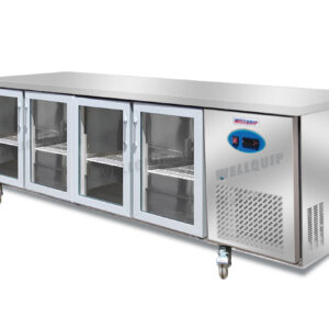 4-door commercial under bench fridge with double glazed glass doors and low running costs