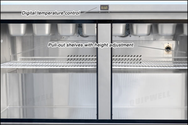 commercial salad prep fridge with glass display for pizzerias, cafés, and restaurants