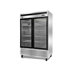 2-door commercial upright display fridge with Low-E glass and LED lighting