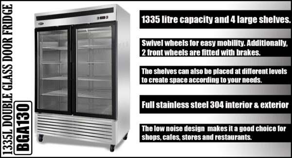 2-door commercial upright display fridge with Low-E glass and LED lighting