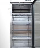 Energy-efficient upright display fridge with 610L capacity, fan-forced cooling and adjustable shelves