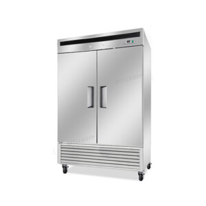 2-door commercial upright storage fridge with a stainless steel door and low running costs