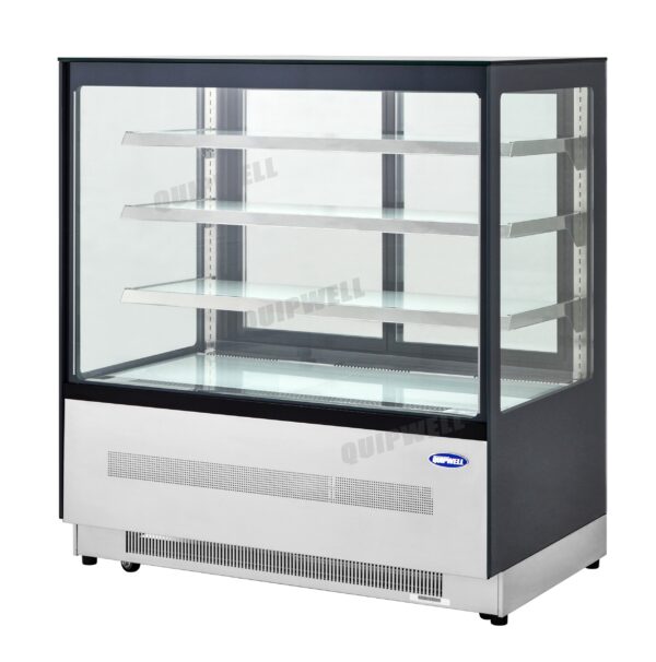 4-tier commercial cake display fridge with anti-fog panoramic glass and LED lighting