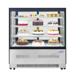 4-tier commercial cake display fridge with anti-fog panoramic glass and LED lighting