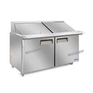 commercial mega salad prep fridge with stainless steel GN pans