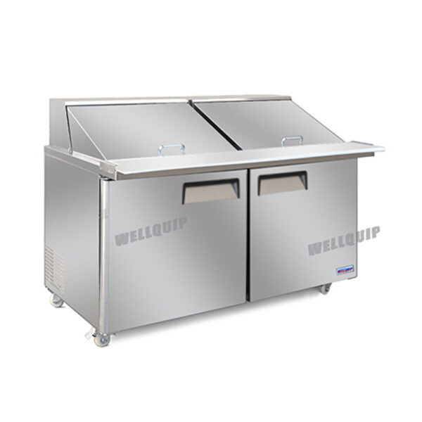 commercial mega salad prep fridge with stainless steel GN pans