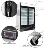 Energy-efficient upright display fridge with 1000L capacity, fan-forced cooling and adjustable shelves