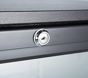 2-door commercial bar fridge with glass doors and LED lighting