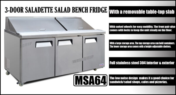 commercial mega salad prep fridge with stainless steel GN pans