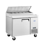 commercial pizza prep fridge with stainless steel GN pans