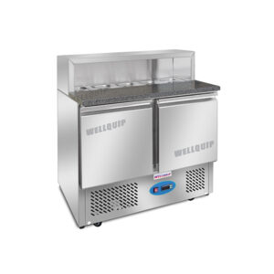 commercial saladette prep fridge with stainless steel GN pans