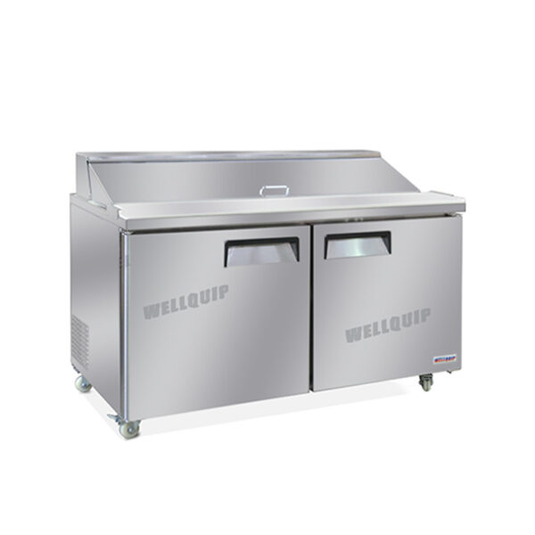commercial salad prep fridge with stainless steel GN pans