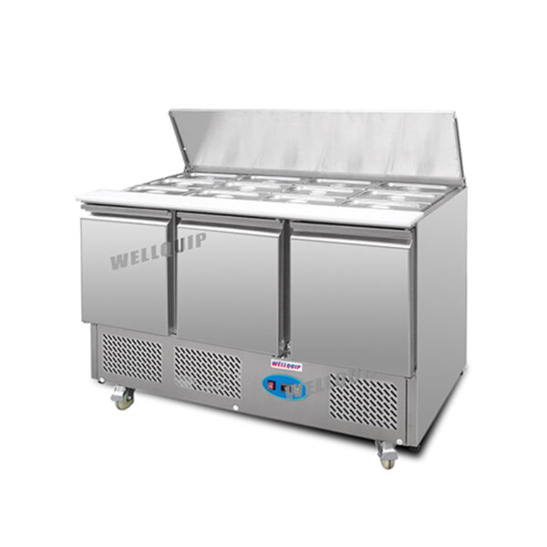 SALADETTE-SALAD-BENCH-3-1.jpg commercial saladette prep fridge with stainless steel GN pans