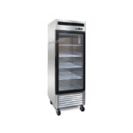 1-door commercial upright display freezer with triple-glazed glass doors and LED lighting