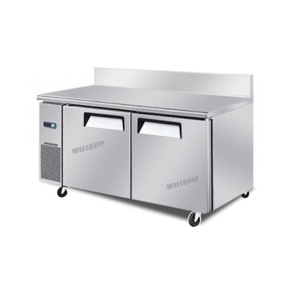 SPLASHBACK.jpg 2-door commercial bench fridge with stainless steel doors, splashback and low running costs