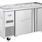 commercial saladette prep fridge with stainless steel GN pans