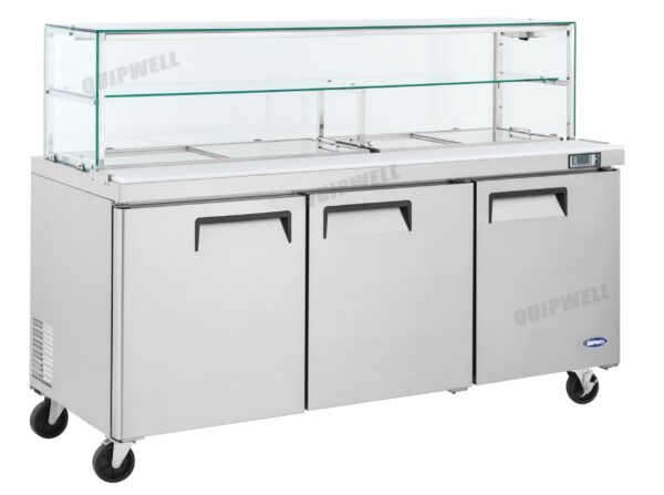 SS54G-1A Edit commercial salad prep fridge with glass display and stainless steel GN pans
