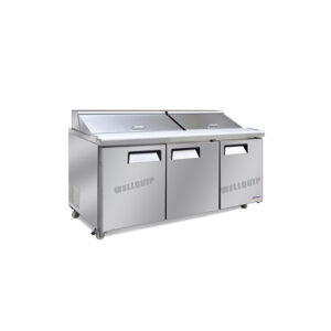 commercial salad prep fridge with stainless steel GN pans