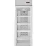 1-door commercial upright display freezer with triple-glazed glass doors and LED lighting