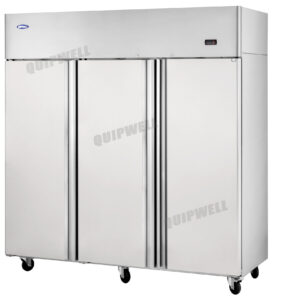 3-door commercial upright storage fridge with stainless steel doors and low running costs