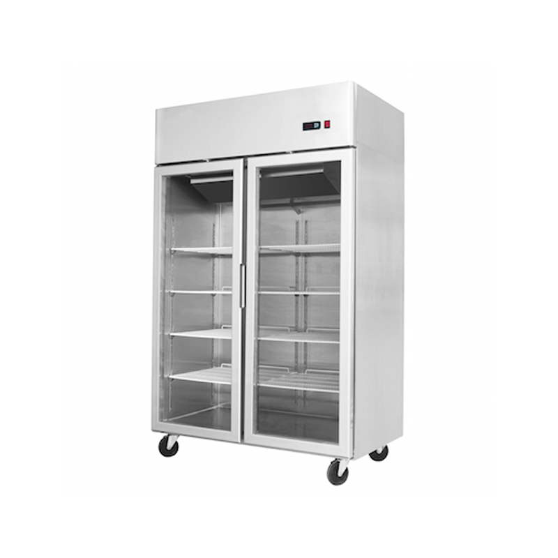 2-door commercial upright display fridge with Low-E glass and LED lighting