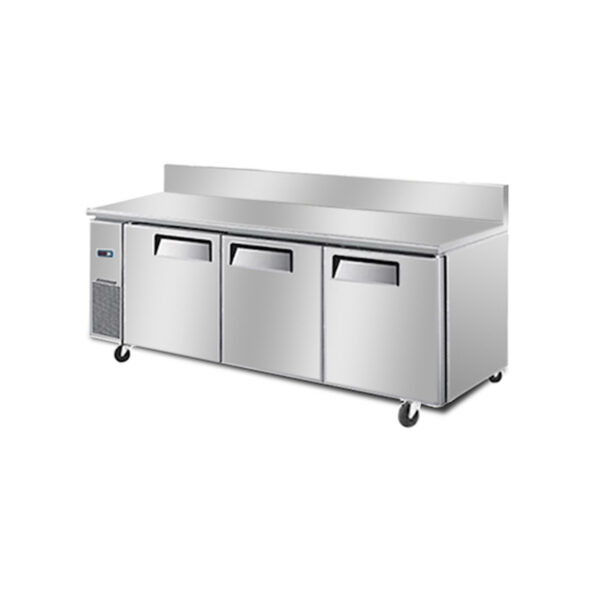 WAB1878.jpg 3-door commercial bench fridge with stainless steel doors, splashback and low running costs