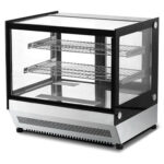 3-tier countertop cake display fridge with anti-fog panoramic glass and LED lighting