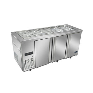 commercial saladette prep fridge with stainless steel GN pans