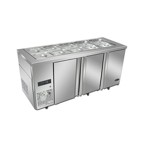 dbldoor.jpg commercial saladette prep fridge with stainless steel GN pans