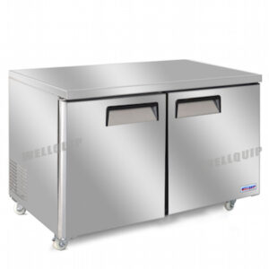 2-door commercial bench freezer with integrated benchtop, stainless steel doors and low running costs