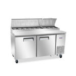 commercial pizza prep fridge with stainless steel GN pans