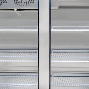 3-door commercial upright display freezer with triple-glazed glass doors and LED lighting