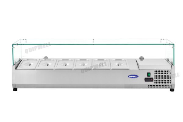 countertop salad prep fridge with stainless steel GN pans